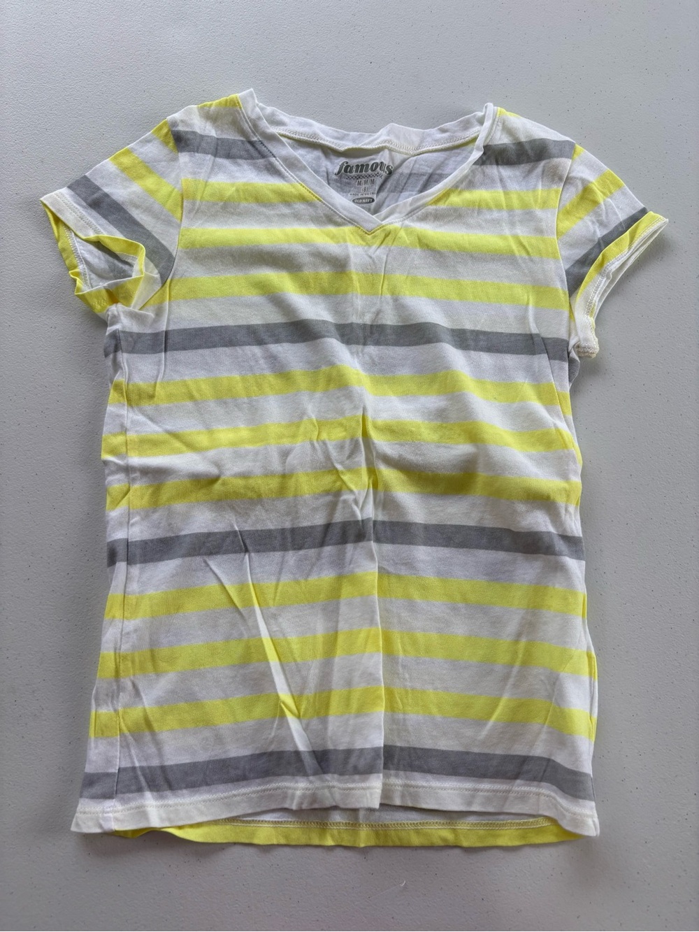 Old Navy Yellow, Gray & White Striped V-Neck Kids Tee